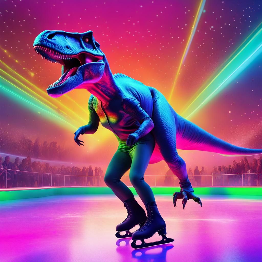 T-Rex Ice Dancing Extravaganza in Neon Colors