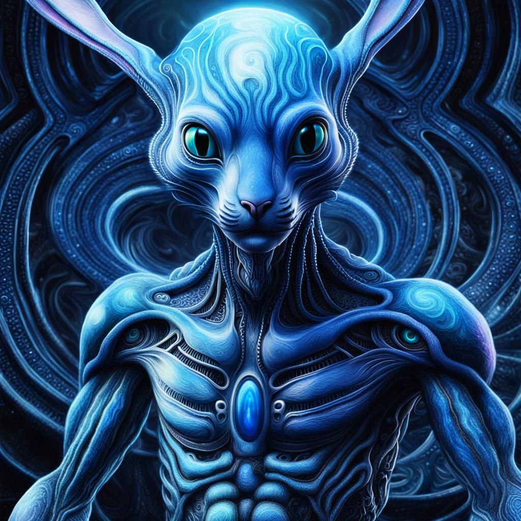 Alien Rabbit in Mystical Biomechanical Cosmic Dreamscape