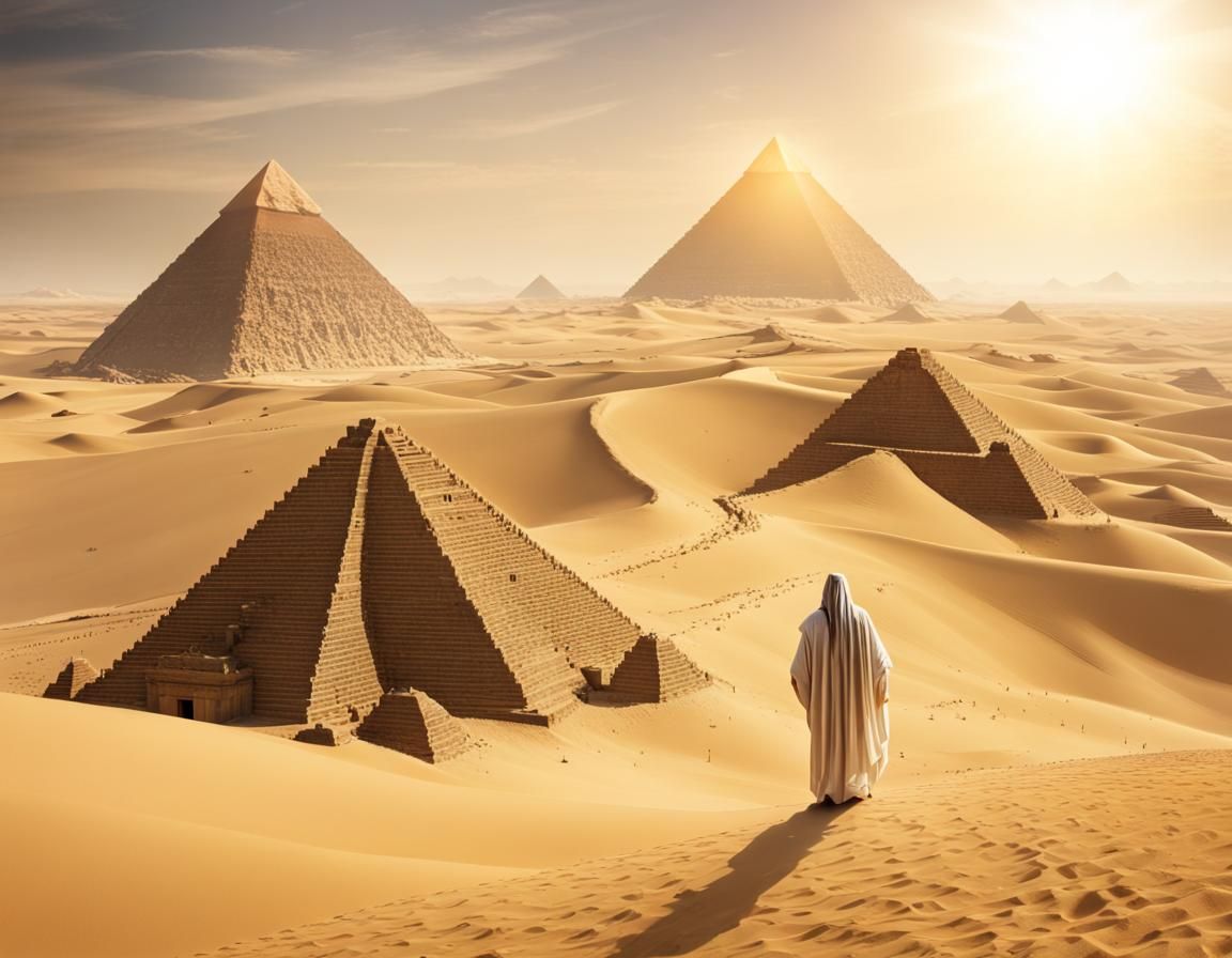 Jesus Christ with Egyptian Pyramids in Golden Light