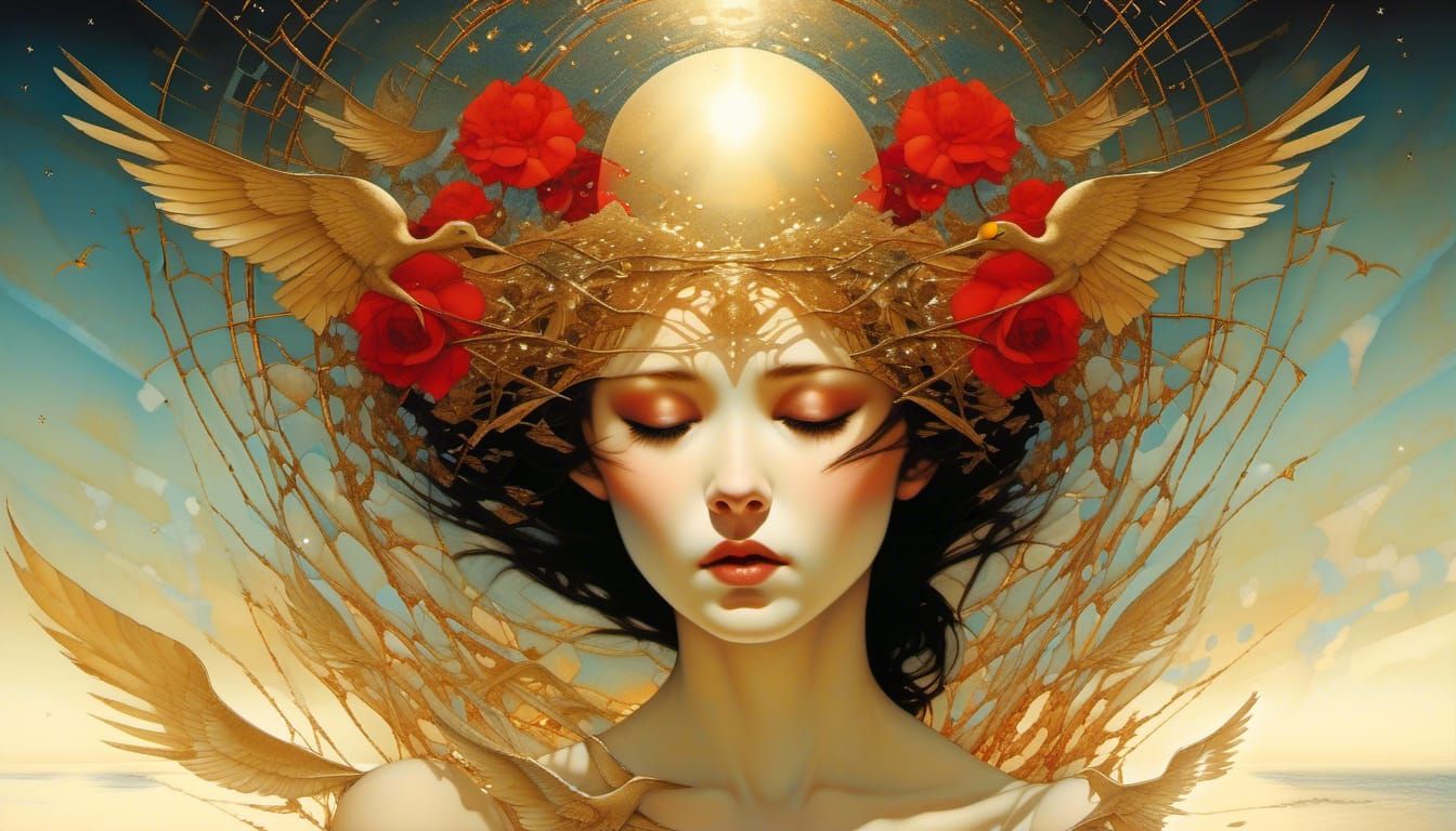 Dystopian Red World in Art Nouveau Style