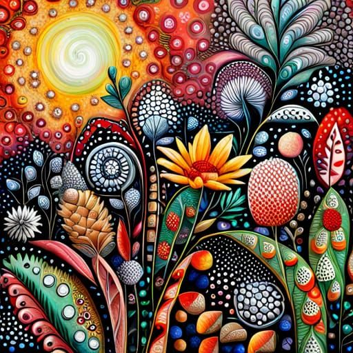 Fantasy Garden Mixed Media Abstract Painting