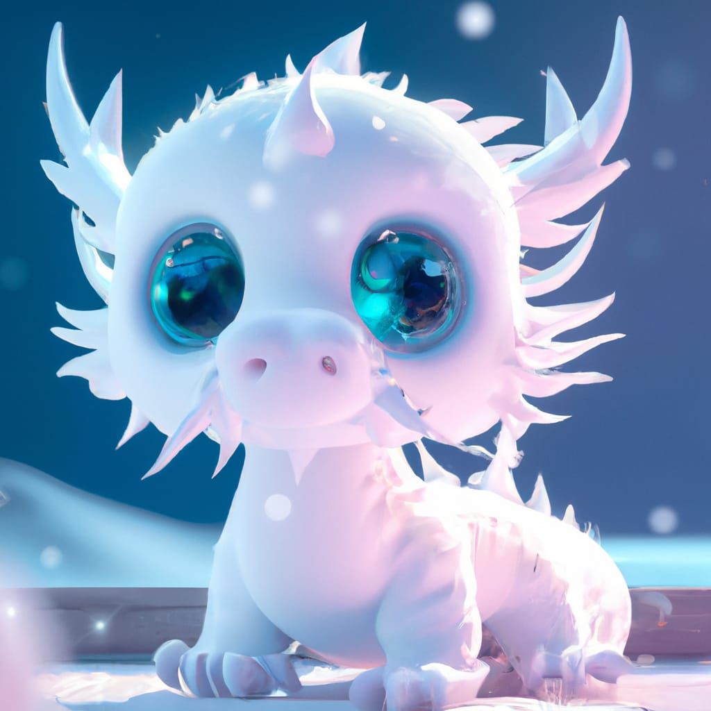 Adorable Snow Dragon in Iridescent Winter Scene