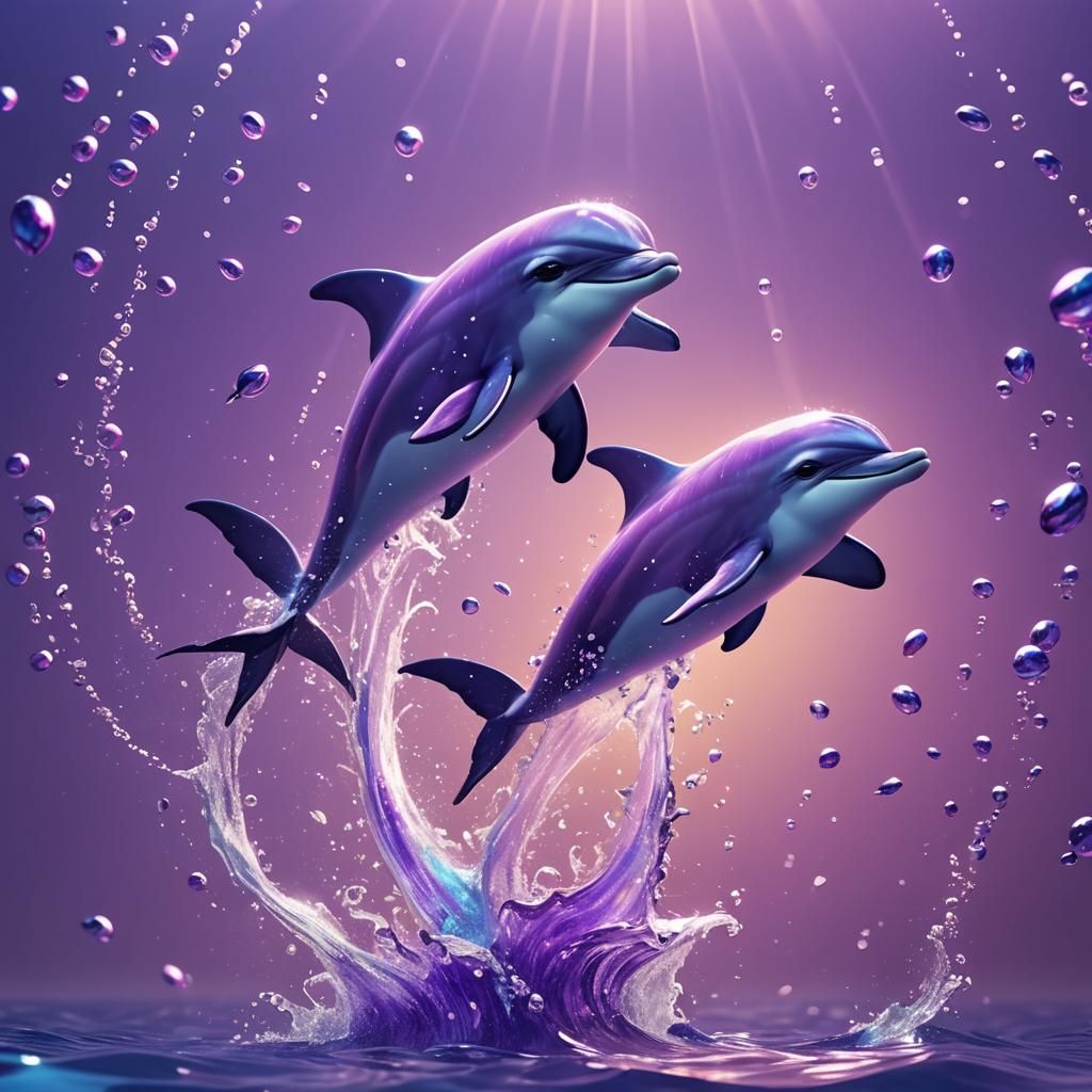 Cute Purple Dolphin Swims in 3D Digital Art