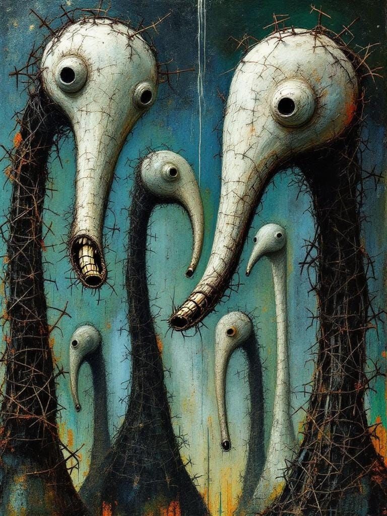 Surreal Abstract Barbed Wire Forms in Oil Painting Style