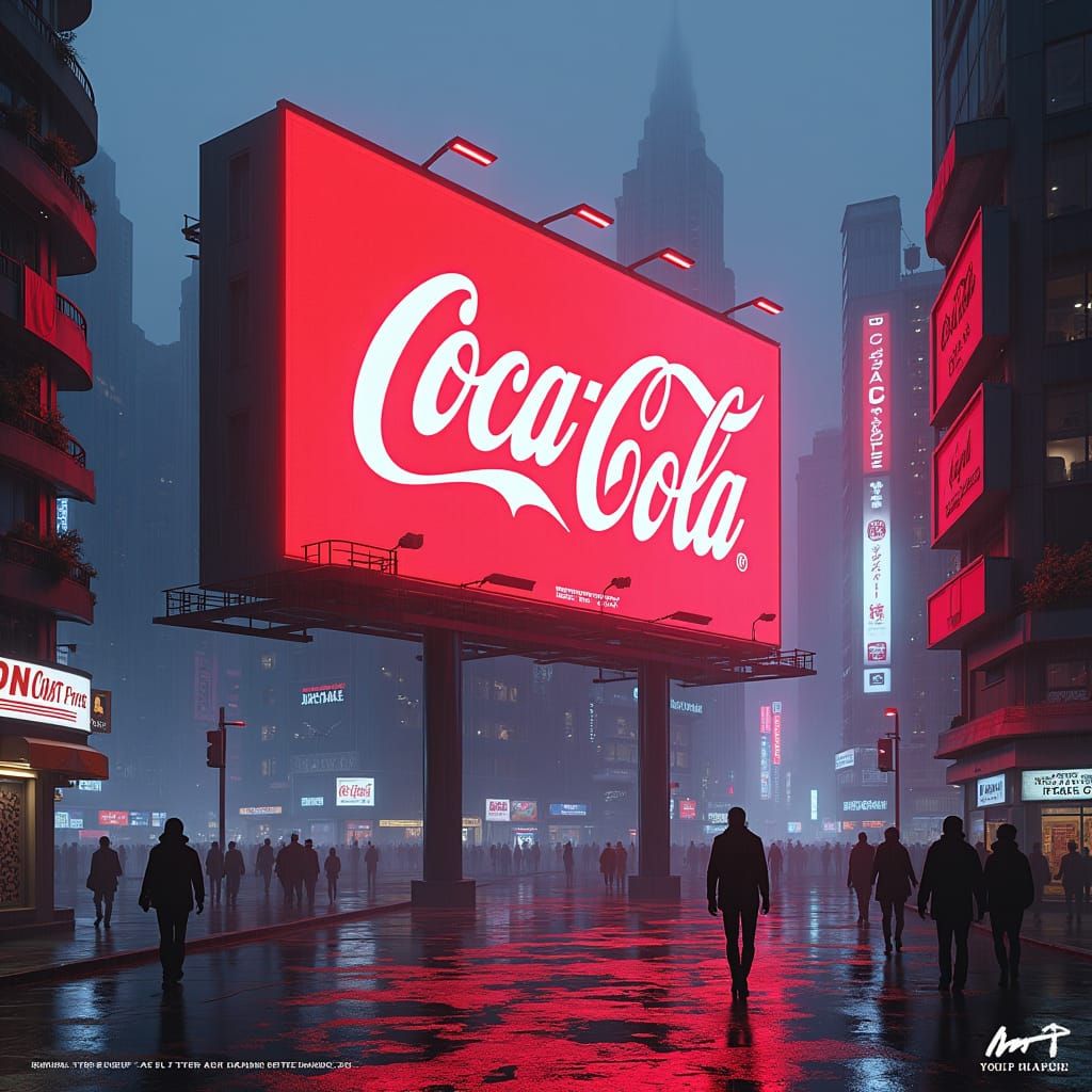 Cyberpunk Cityscape with Retro Coca-Cola Billboard