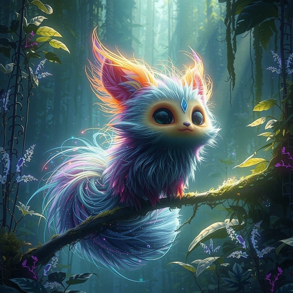 Whimsical Forest Creature with Iridescent Fur