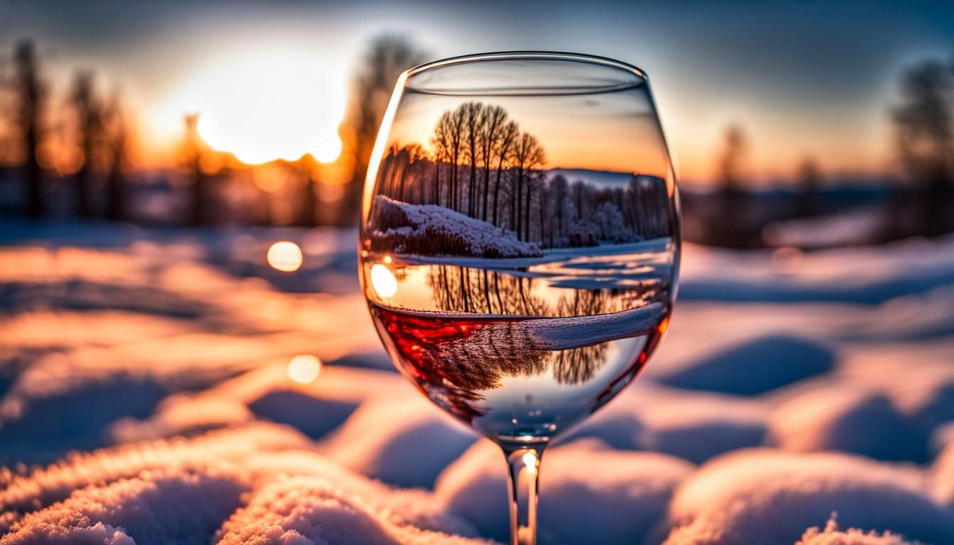 Earth in Wine Glass Sunset: Hyperrealistic HDR Image