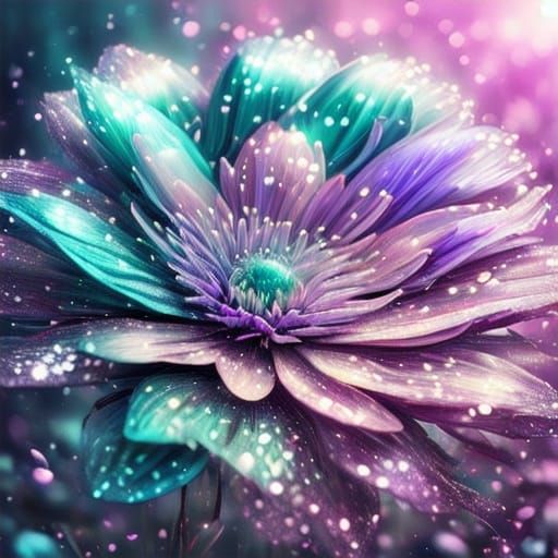 Violet and Teal Cascading Flower Petals