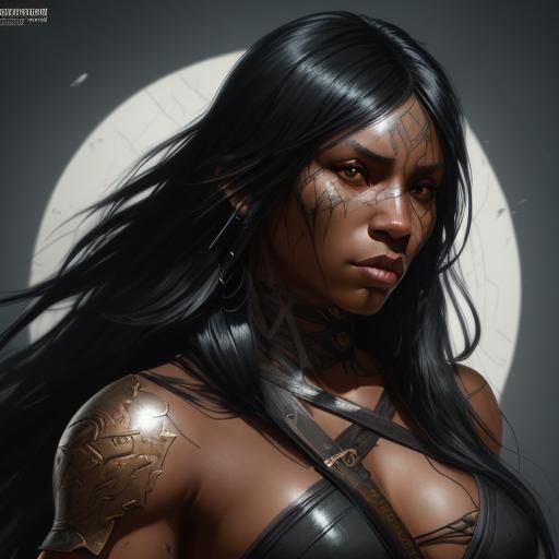 Black Haired Barbarian Assassin Portrait in Digital Art Styl...
