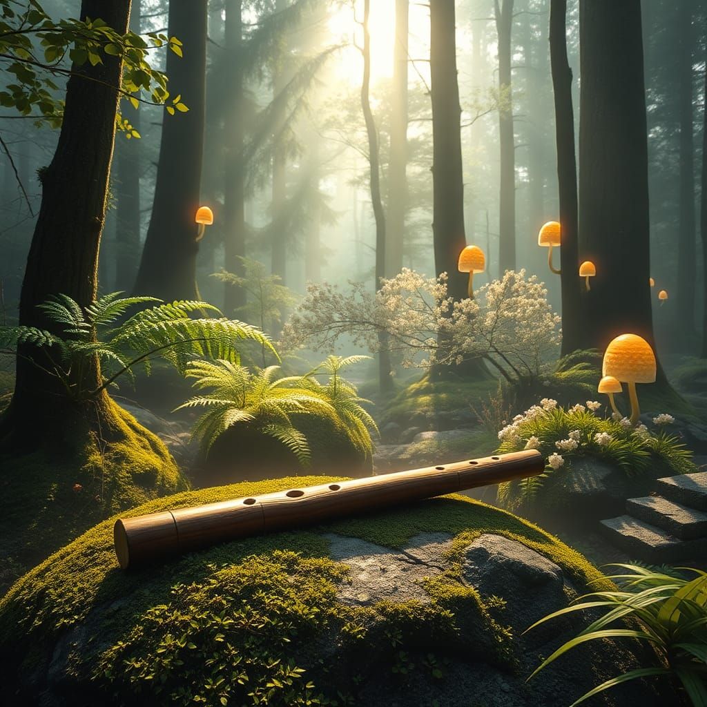 Serene Forest Scene with Shakuhachi Flute