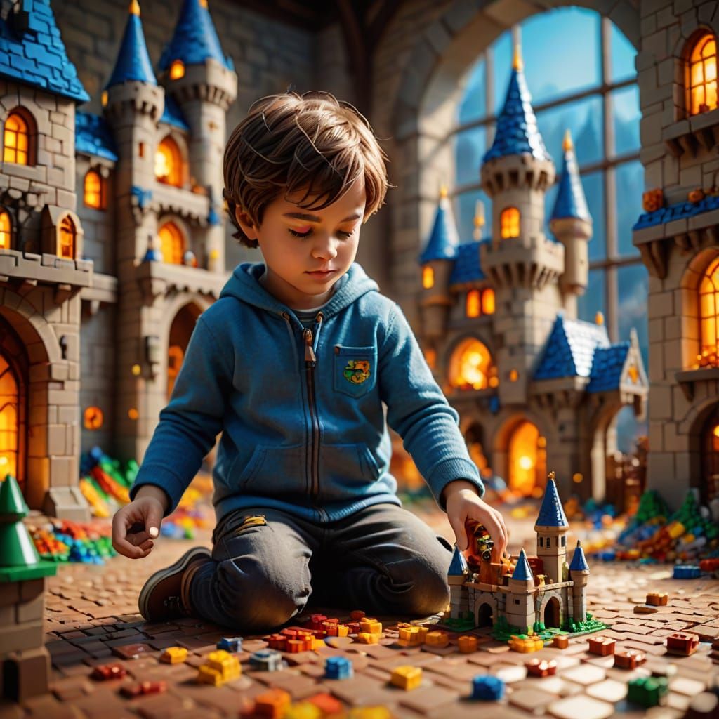Child's Fantasy Lego Castle in Vibrant Digital Art