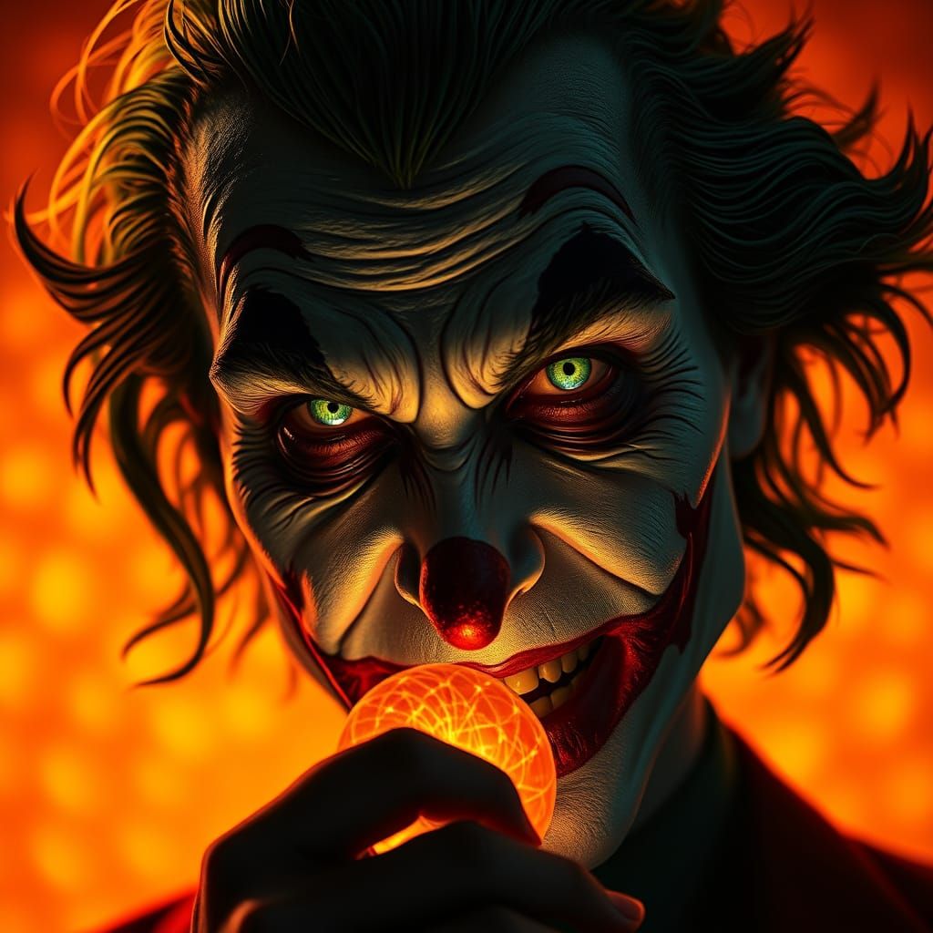 Eerie High Relief Portrait of The Joker in Dark, Gothic Grun...
