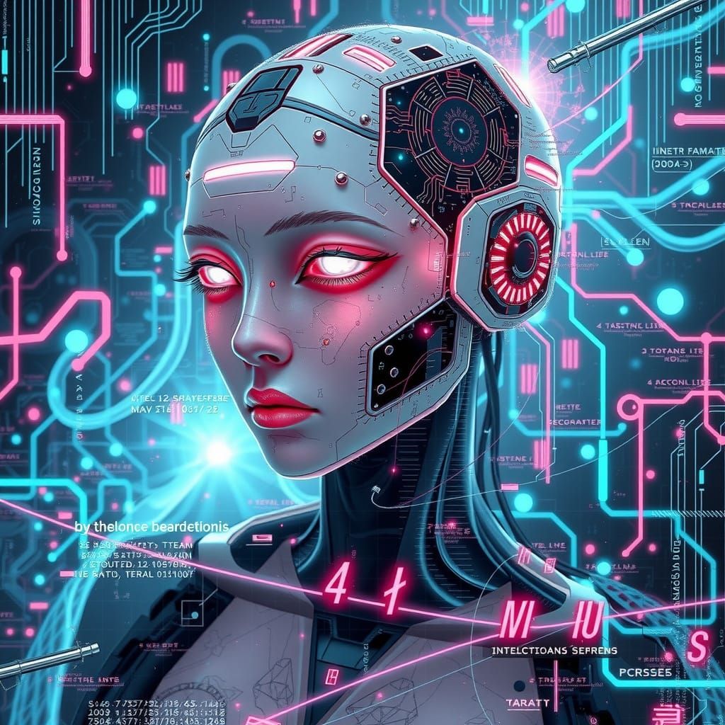 Android Siren in Cyberpunk Style with Glitch Effects