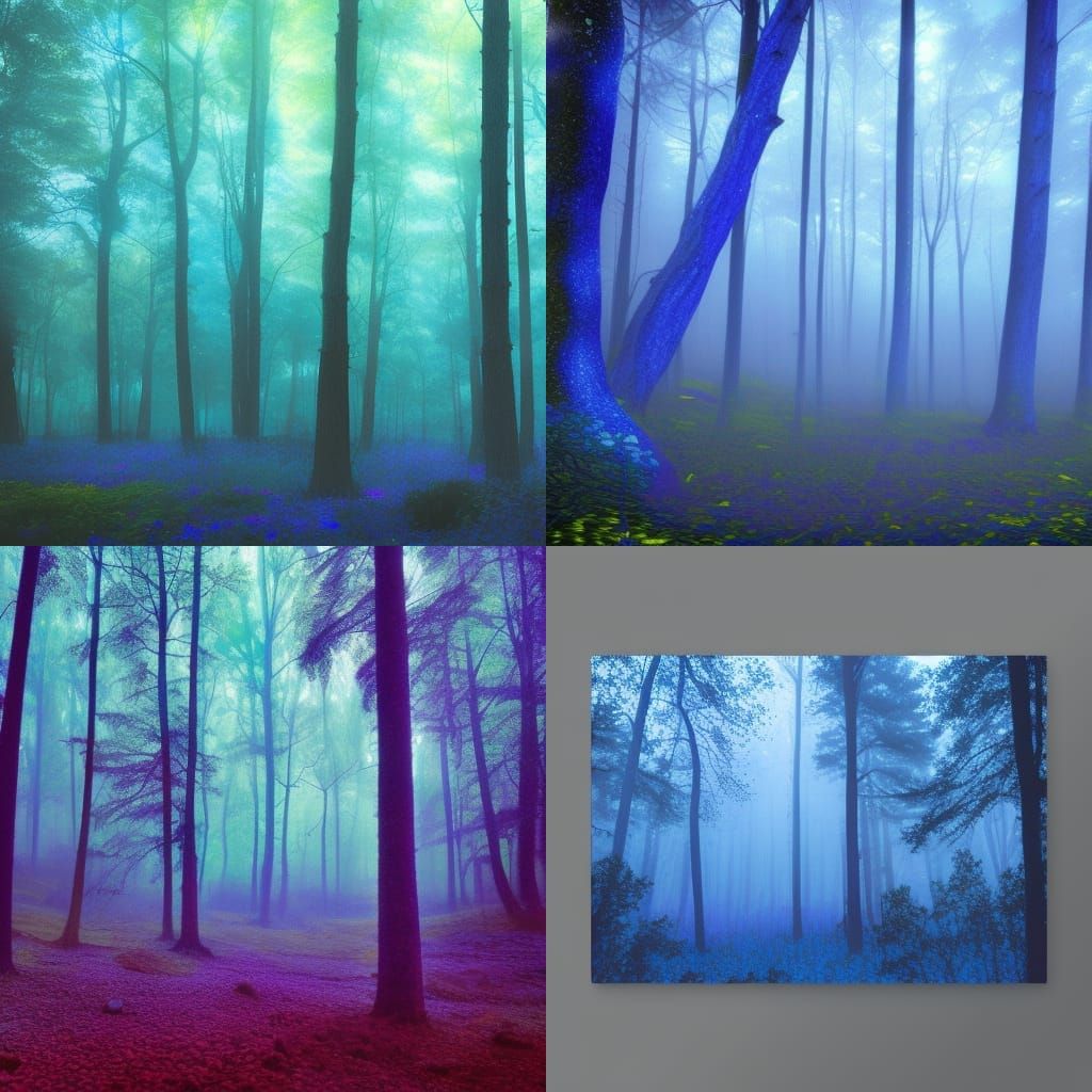 Holographic Blue Forest Illustration in Astral Cosmic Style