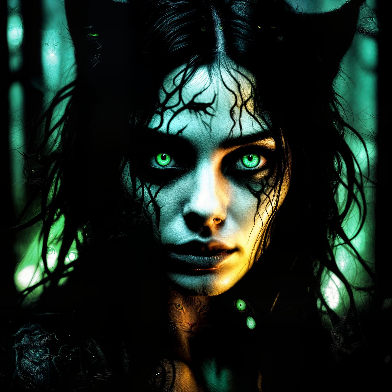 Mystical Feline Enchantress in Dark Fauvism Masterpiece