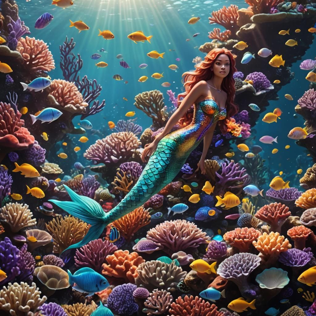 Mermaid in Hyper-Realistic Coral Reef: Fantasy Concept Art