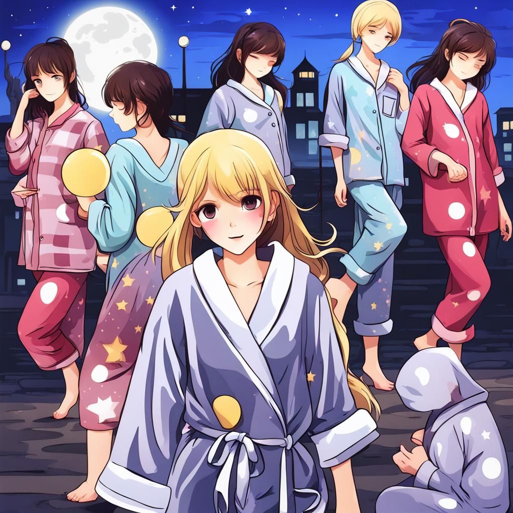 Girl in Pajamas Walks by Factory at Night