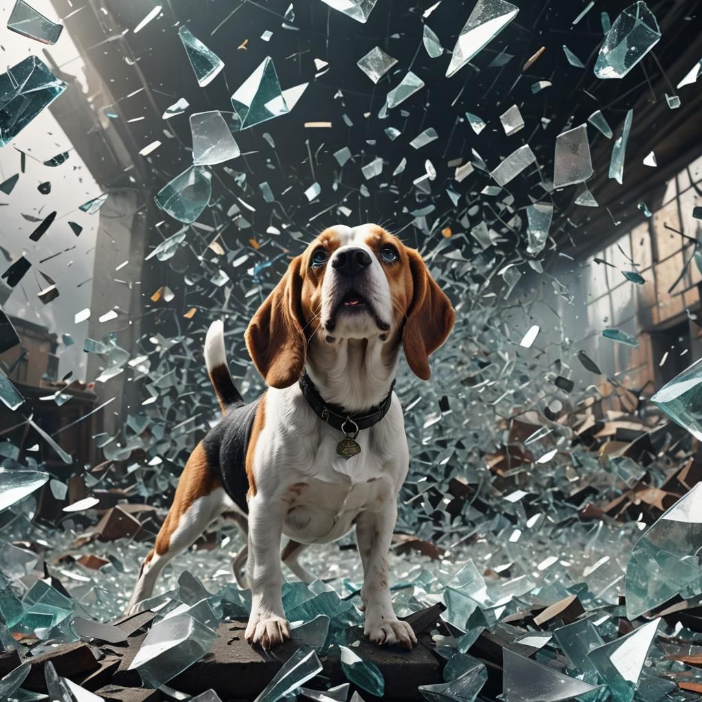 Exploded Shattered Glass Beagle: Digital Matte Painting