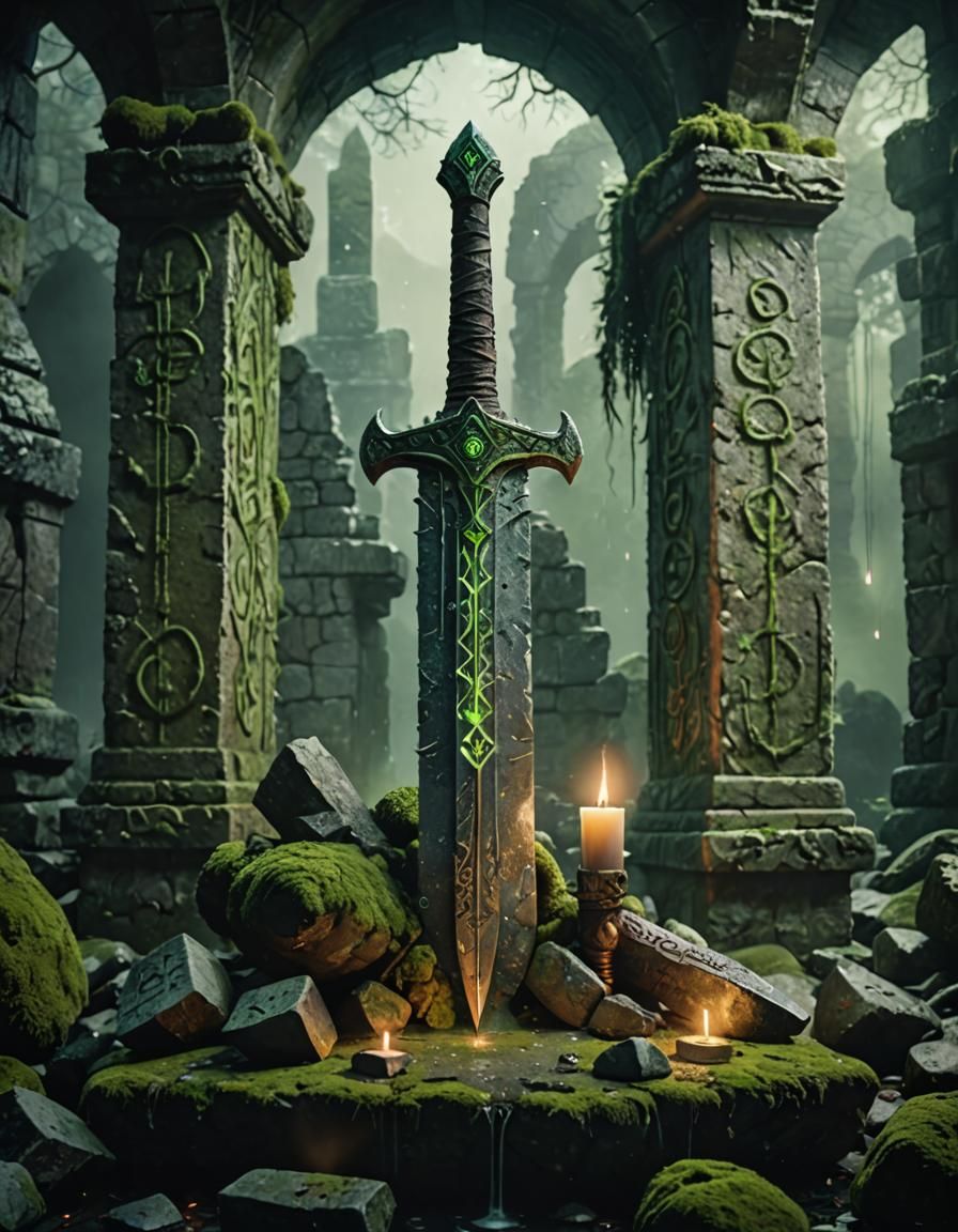 Orcish Sword on Altar with Glowing Runes