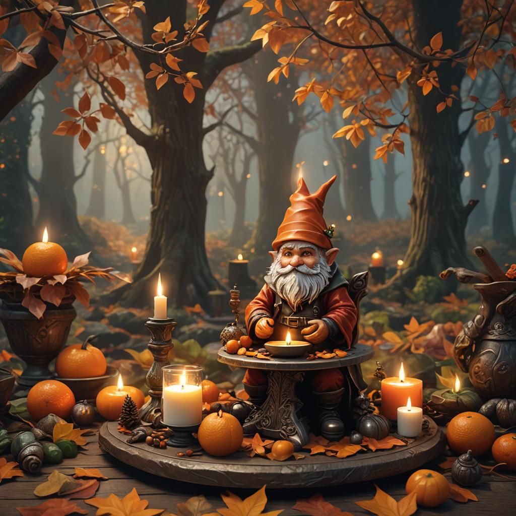 Gnome Candle Holder Surrounded by Autumnal Decor