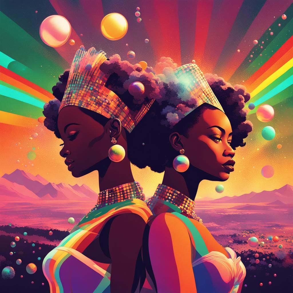 Vintage 50s Animation of African Queens with Glitch Effects