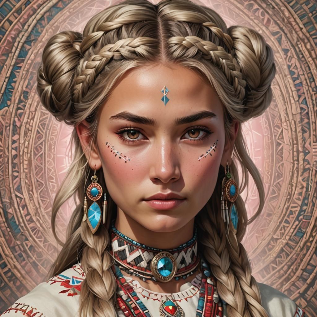 Native American/Russian Woman with Braided Hair