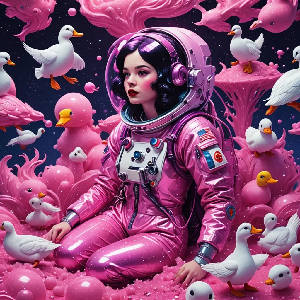 Snow White Space Mermaid with Cosmonaut Ducks
