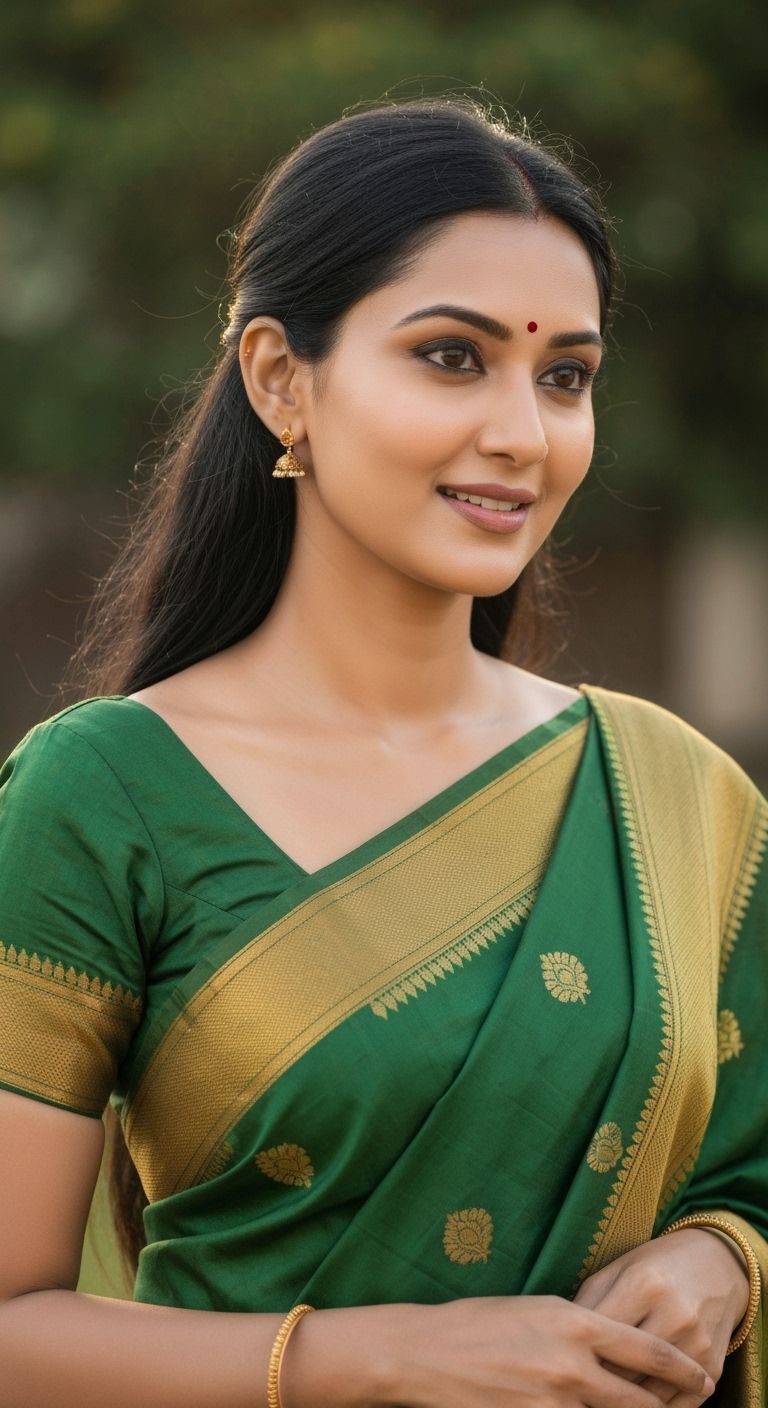 Elegant Indian Woman in Saree with Golden Hour Glow