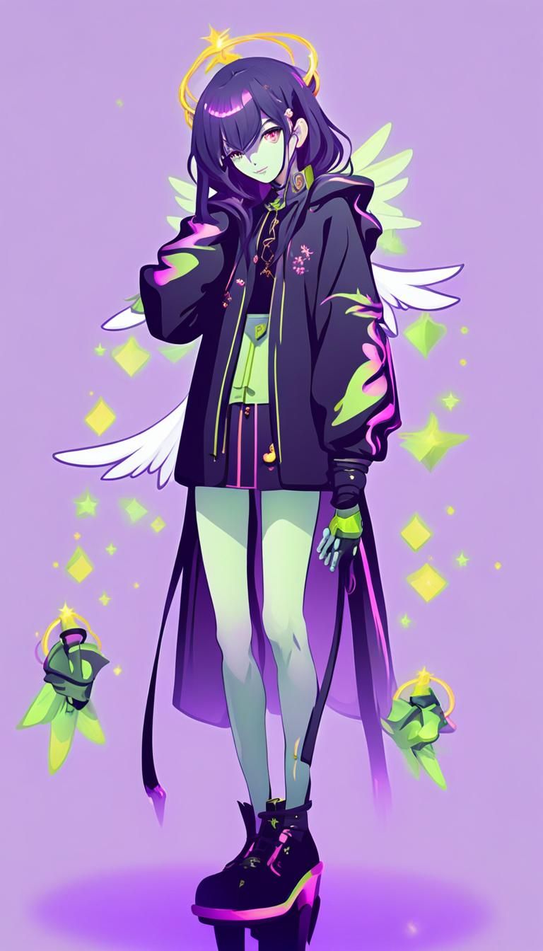 Green Angel Character with Wings