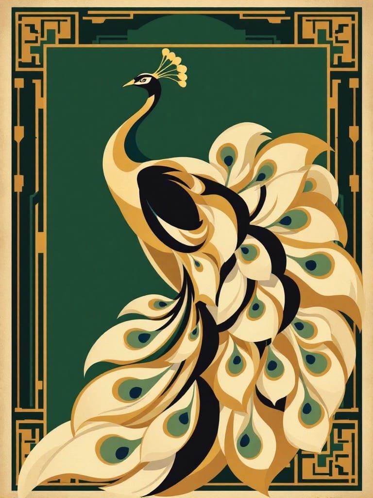 Majestic Peacock in Art Deco Poster Style