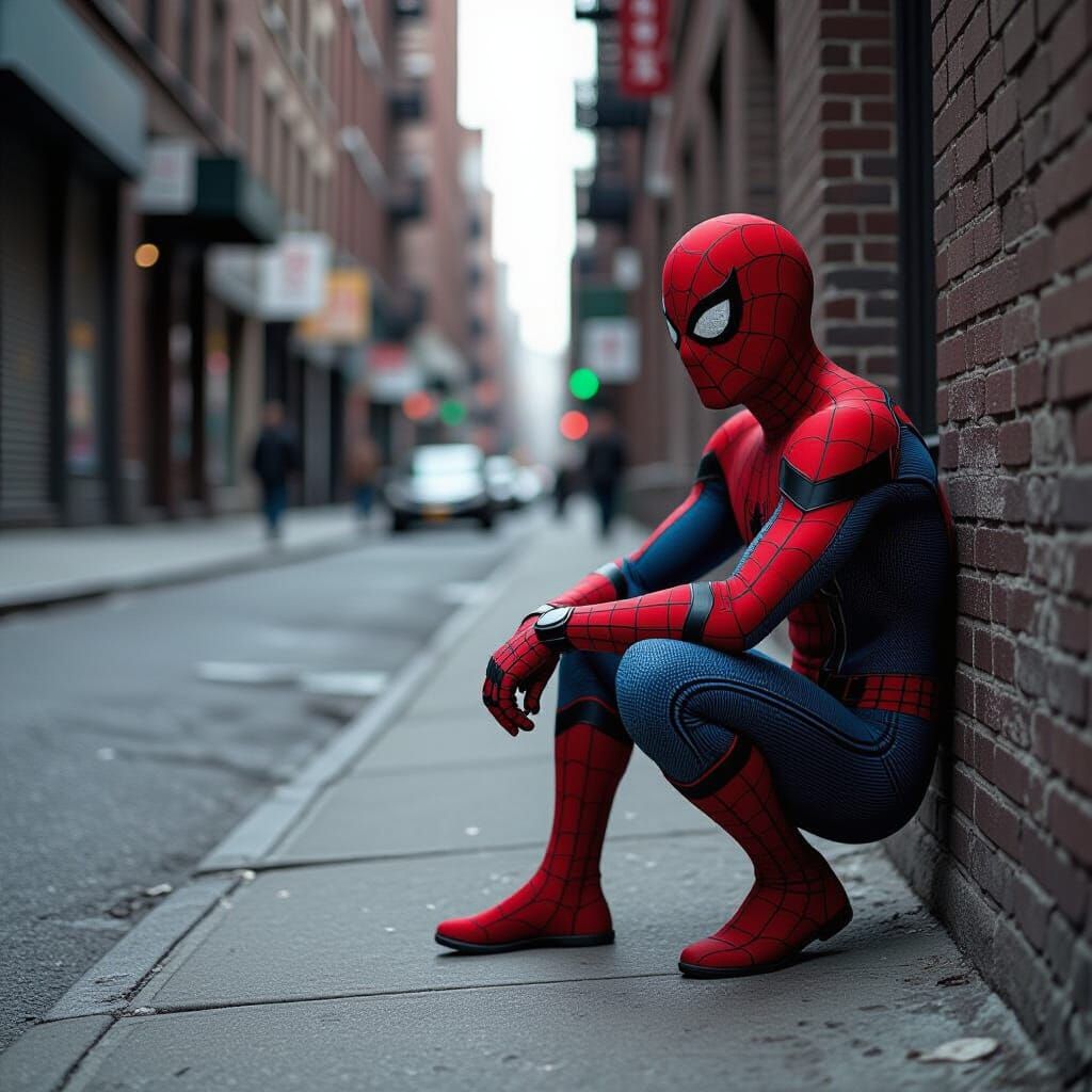 Spider-Man Contemplating Manhattan Street in Noir Style