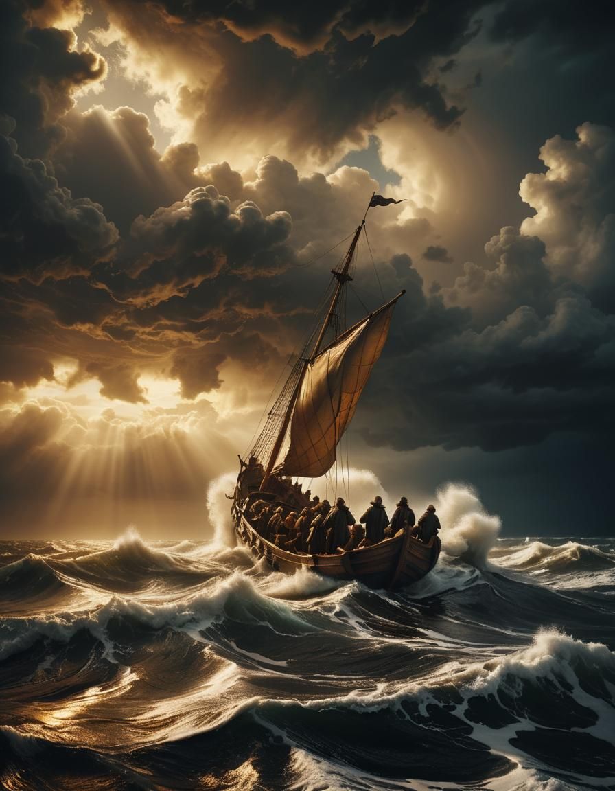 Dramatic Seascape with Apostles in Baroque Style