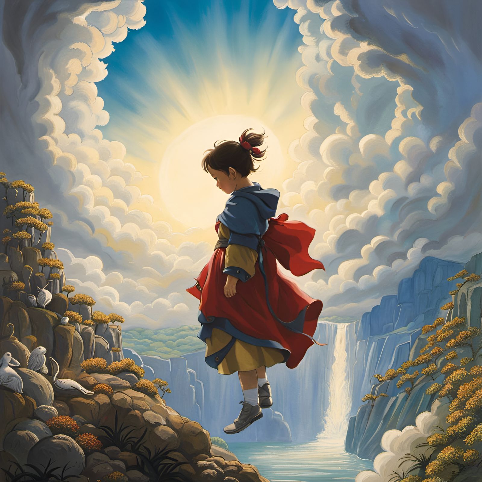 Lucifer's Fall: A Ghibli-Style Surrealist Painting