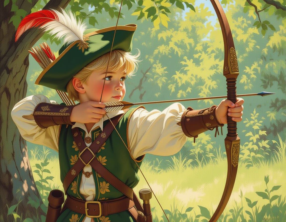 Boy as Robin Hood in Classic Illustration Style
