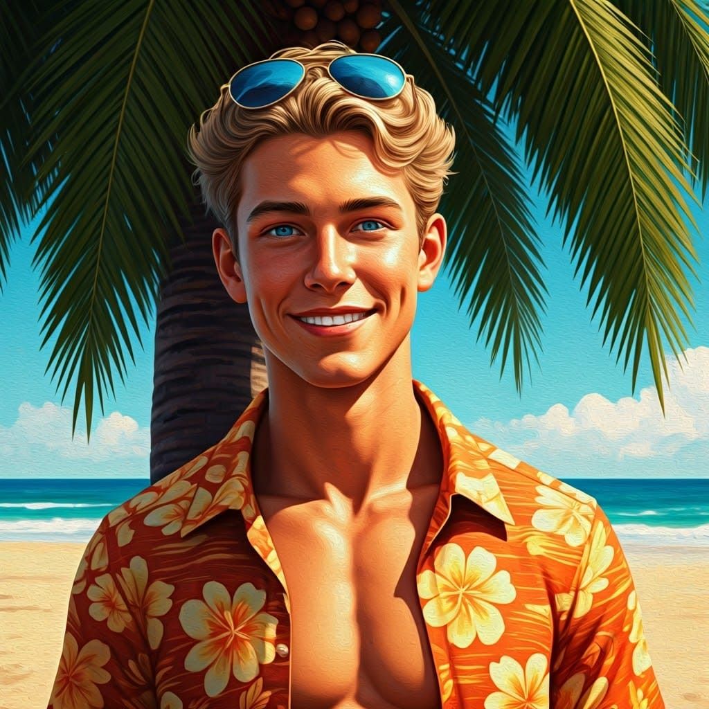 Teen in Hawaiian Shirt: Impressionist Fantasy Art