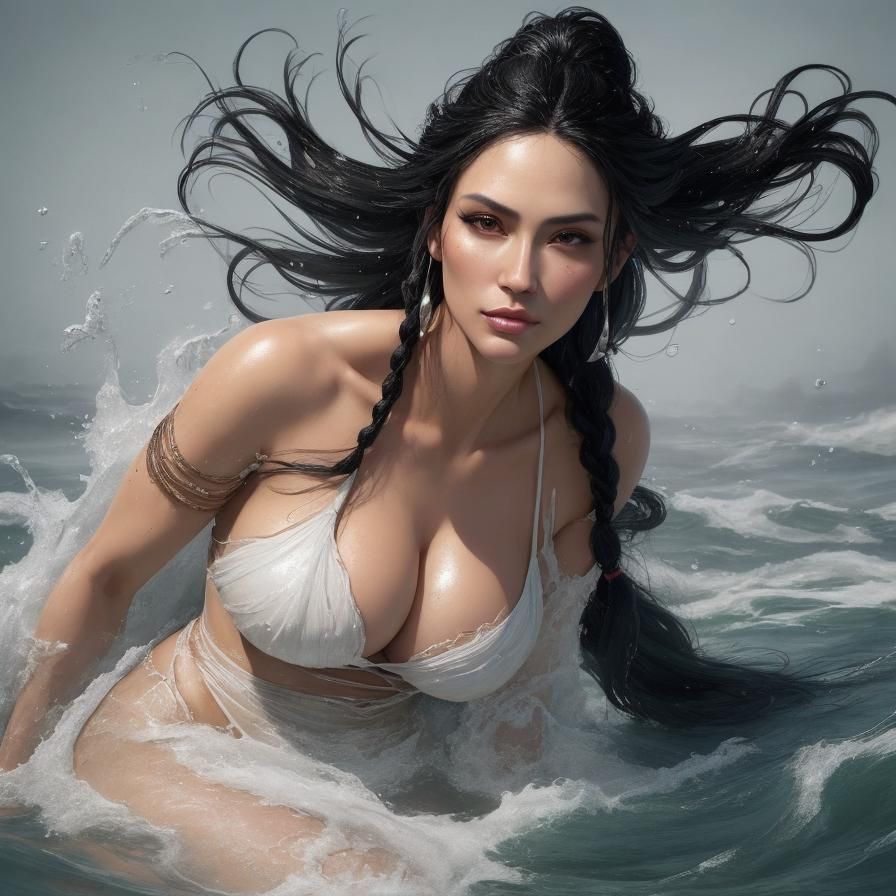 Beautiful Woman with Braided Hair in Splash Art Style
