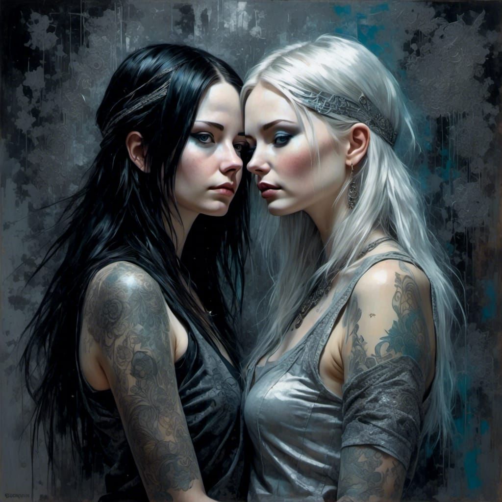 Fantasy Lesbian Couple in Silver Fractal Light