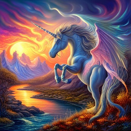 Fiery Black Unicorn with Dragon Wings