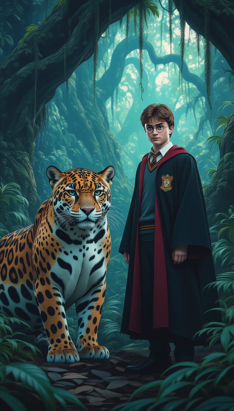 Harry Potter and Jaguar in Mystical Forest