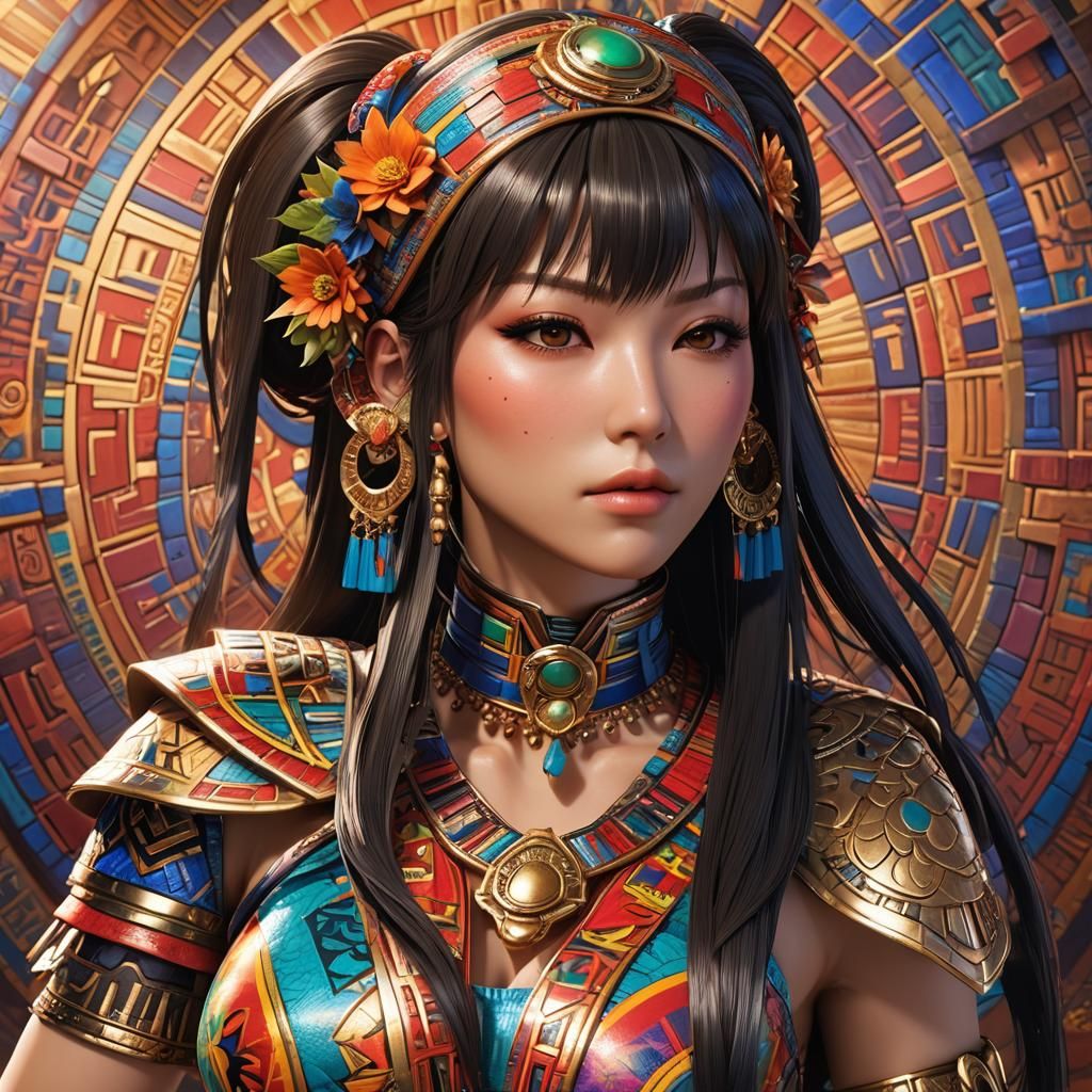 Hitomi in Maya Aztec Style Digital Art