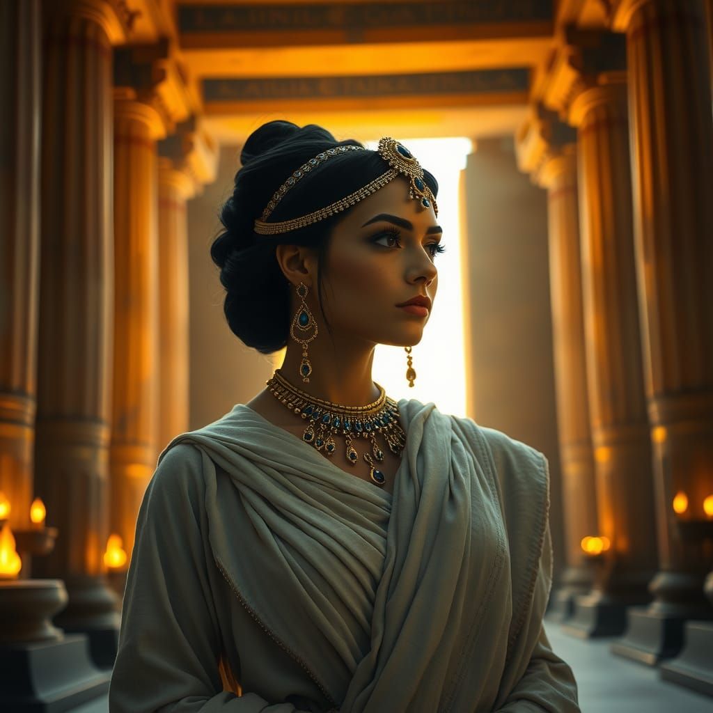 Regal Egyptian Woman in Temple, Cinematic Lighting