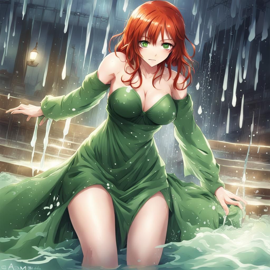 Red-Haired Anime Woman in Manga Key Visual Style