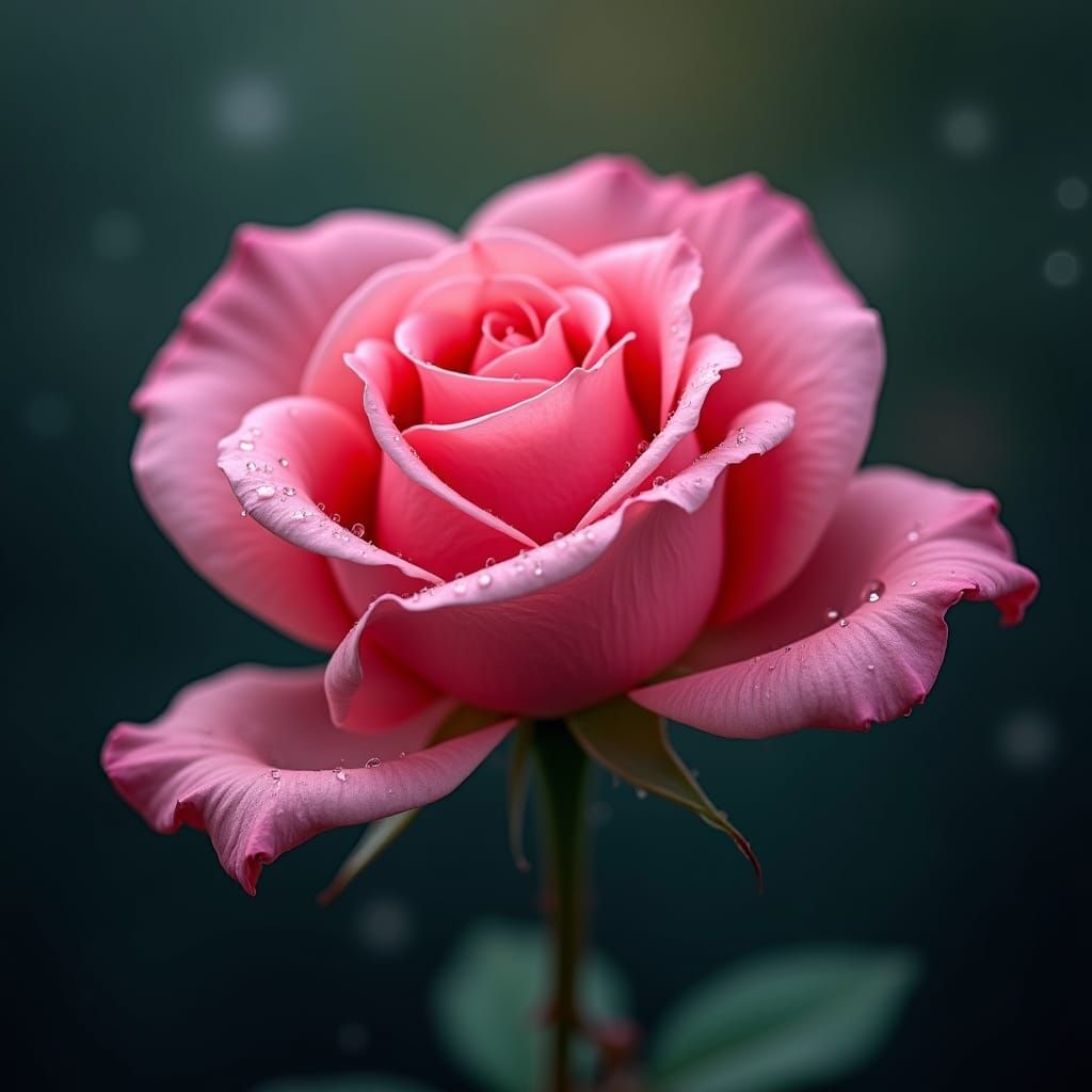 Pink Rose with Dew Drops Bokeh Photograph