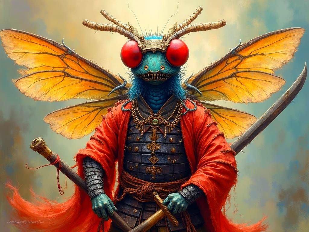 Elegant Samurai Warrior Flea in Vibrant Digital Art
