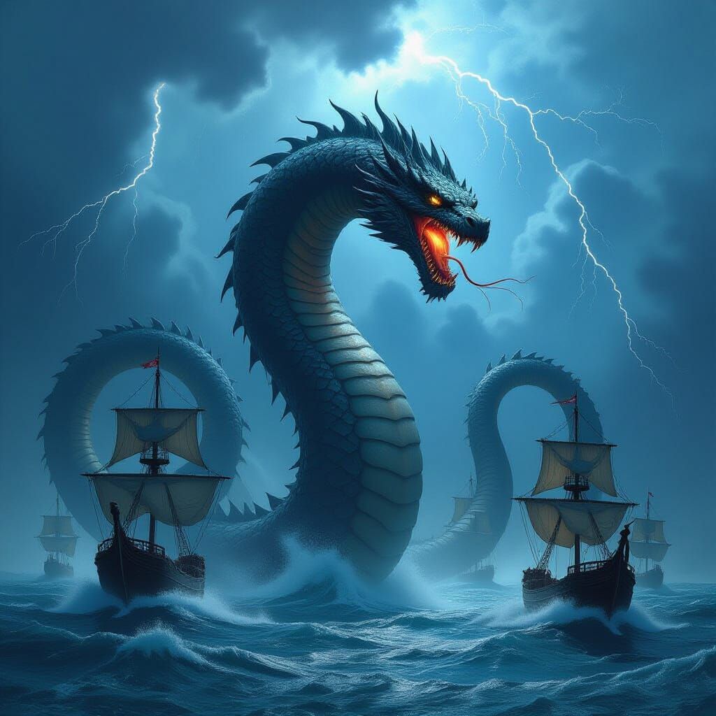 Colossal Serpent Emerges from Stormy Ocean