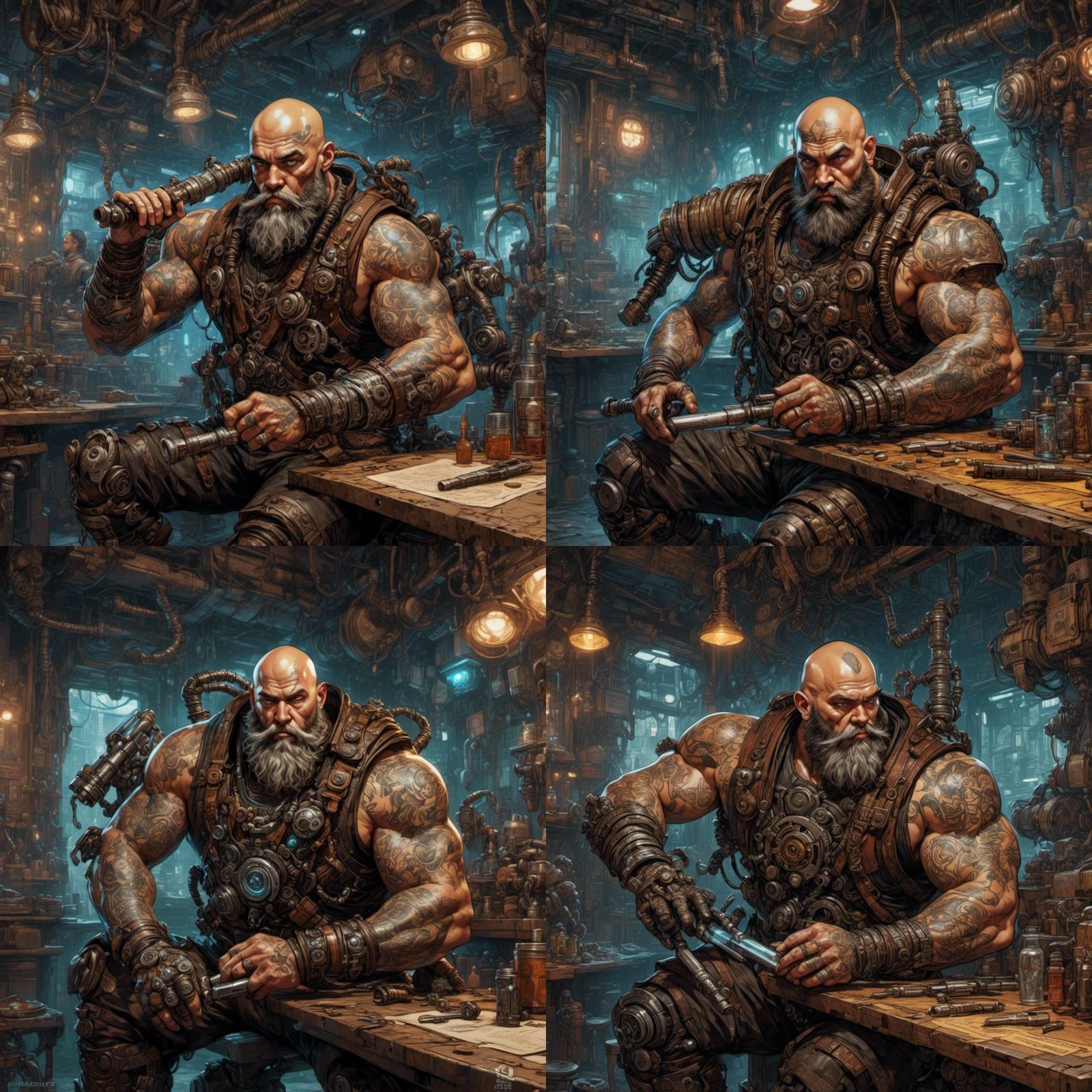 Cyberpunk Cyborg Dwarf Mechanic with Robotic Arm