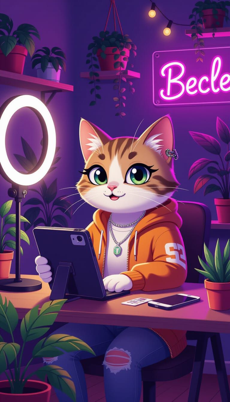 Gen Z Cat Social Media Influencer Digital Art