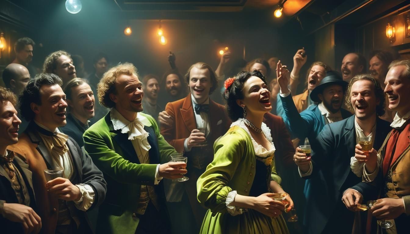 Inclusive Party Scene in Old Masters Style