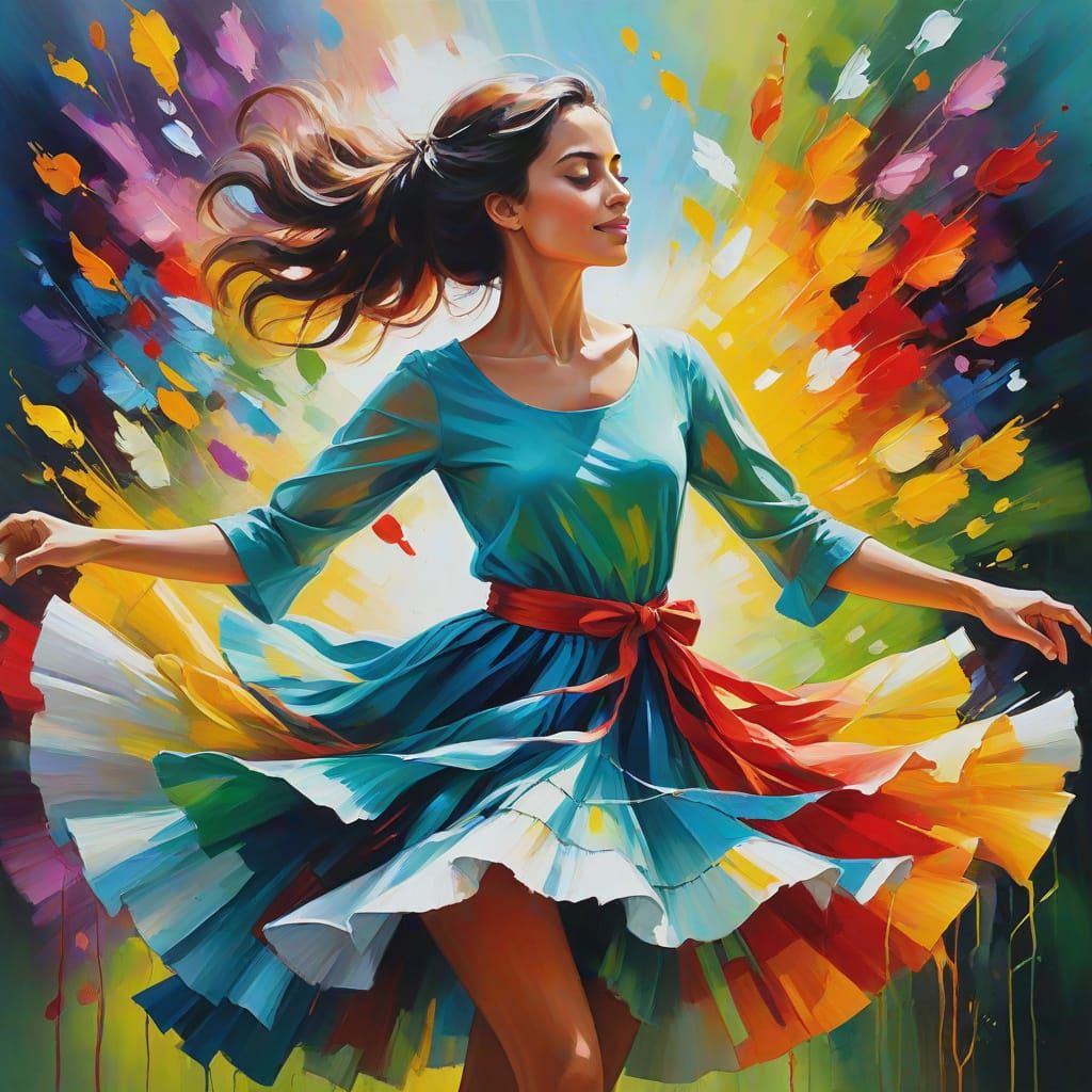 Girl Dancing in Impressionistic Oil Painting