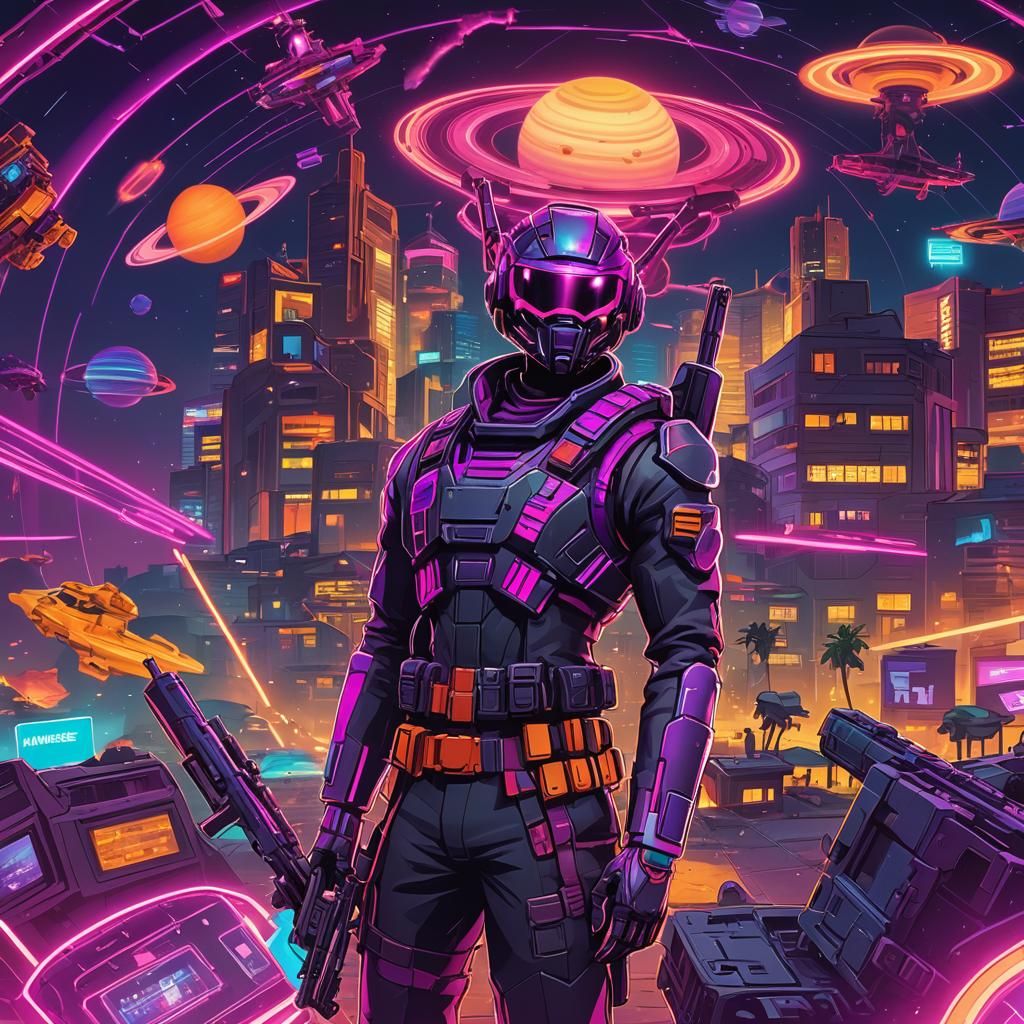 SCENARIO MAP WITH WEAPONS AND WITH THE BACKGROUND OF THE SATURN TO PLAY IN FORNITE.